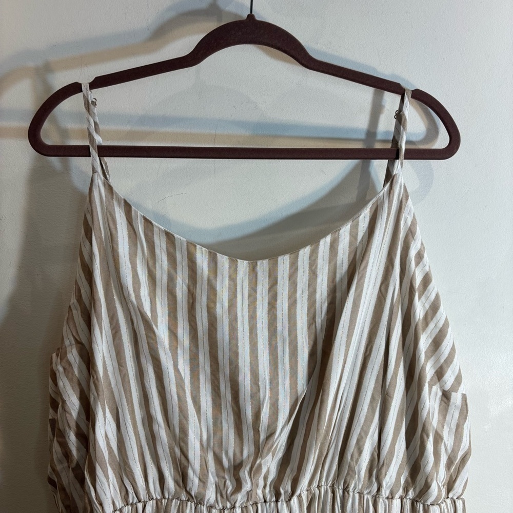DESIGN LAB Sz 3X Tiered Striped Cream Maxi Dress Lined Elasticated NO BELT NEW - Picture 4 of 13
